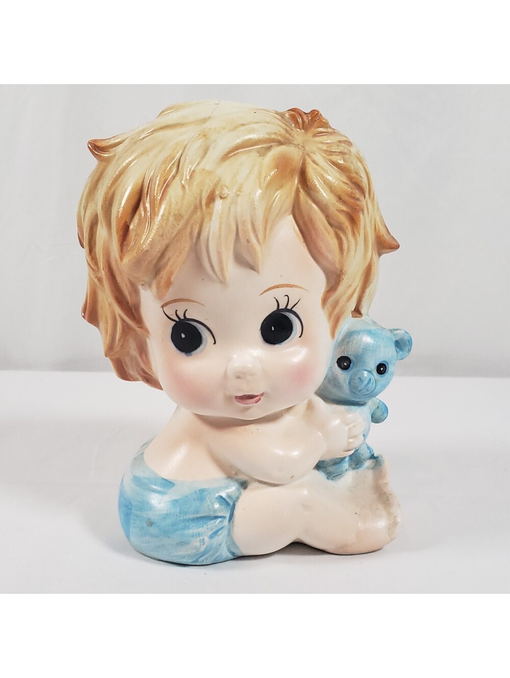 Vintage Brinn's Japan Baby Boy Teddy Bear Ceramic Nursery Planter Big Eyes 6"